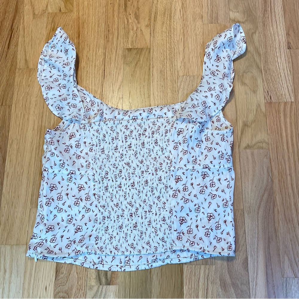 Free People Floral Top Boho Rimantic Feminine Ruffle Straps Cropped Womens Small - Picture 8 of 11
